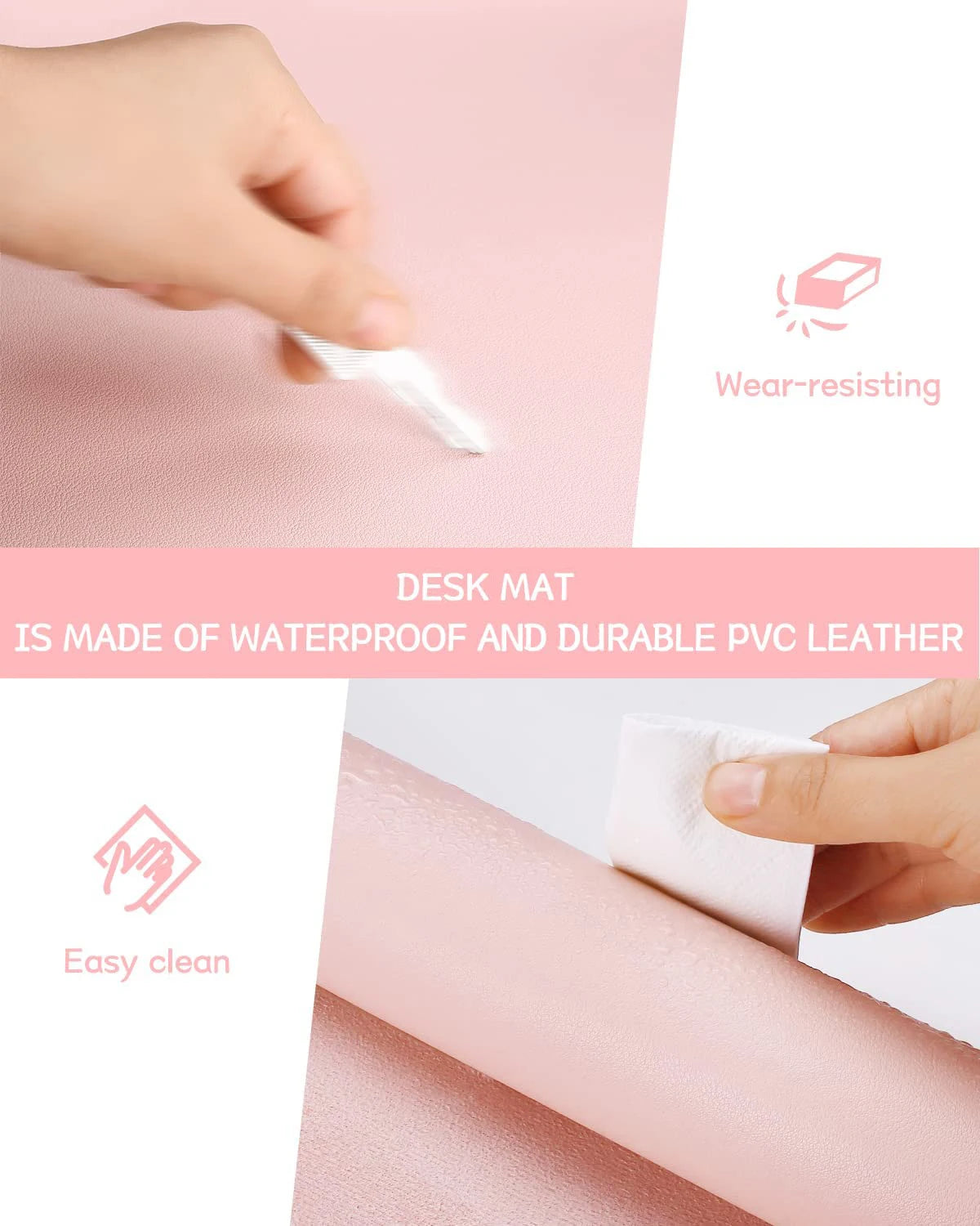 Large Waterproof Pink PVC Mouse Pad for Office Use