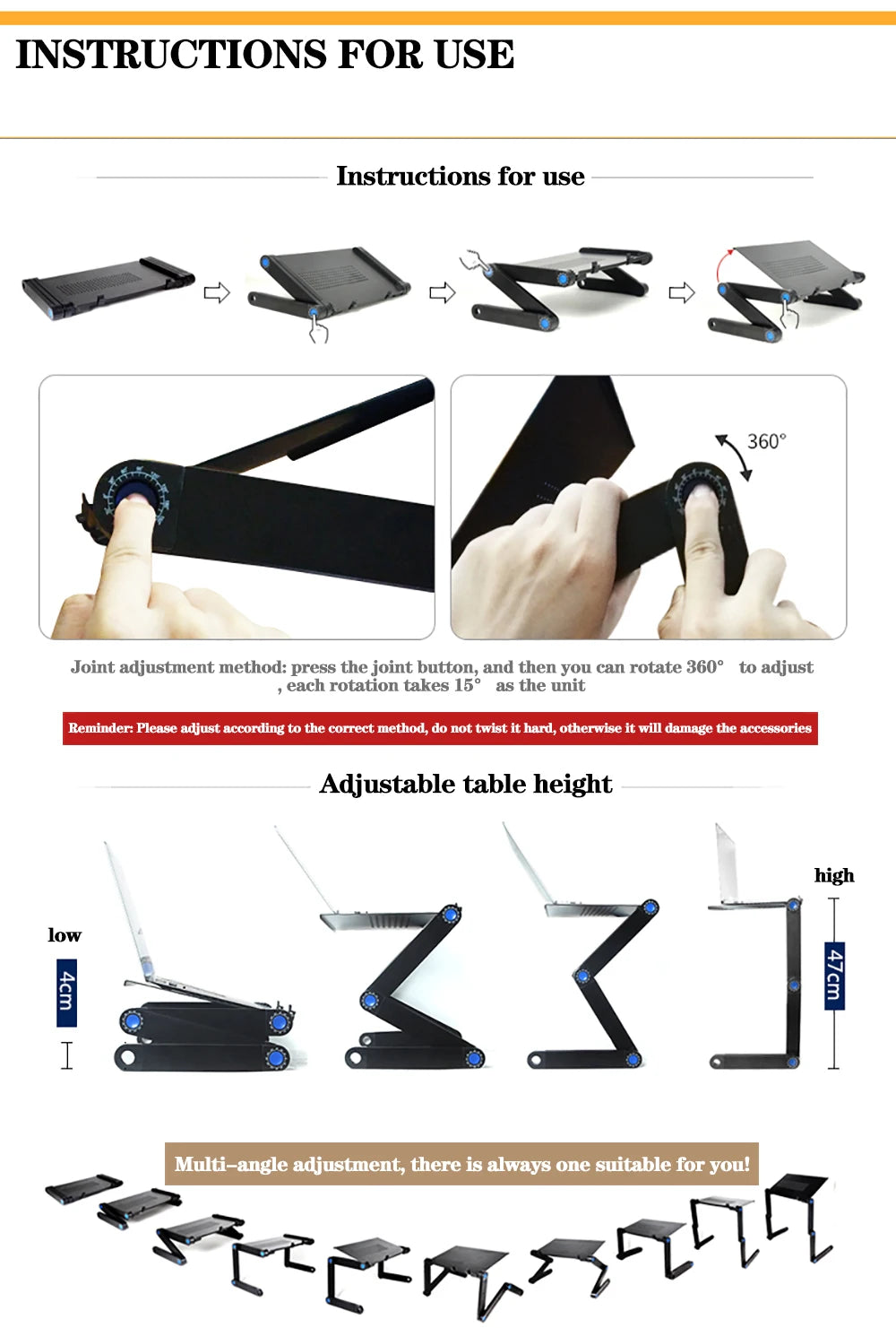 Portable Aluminum Adjustable Laptop Desk Stand With Mouse Pad