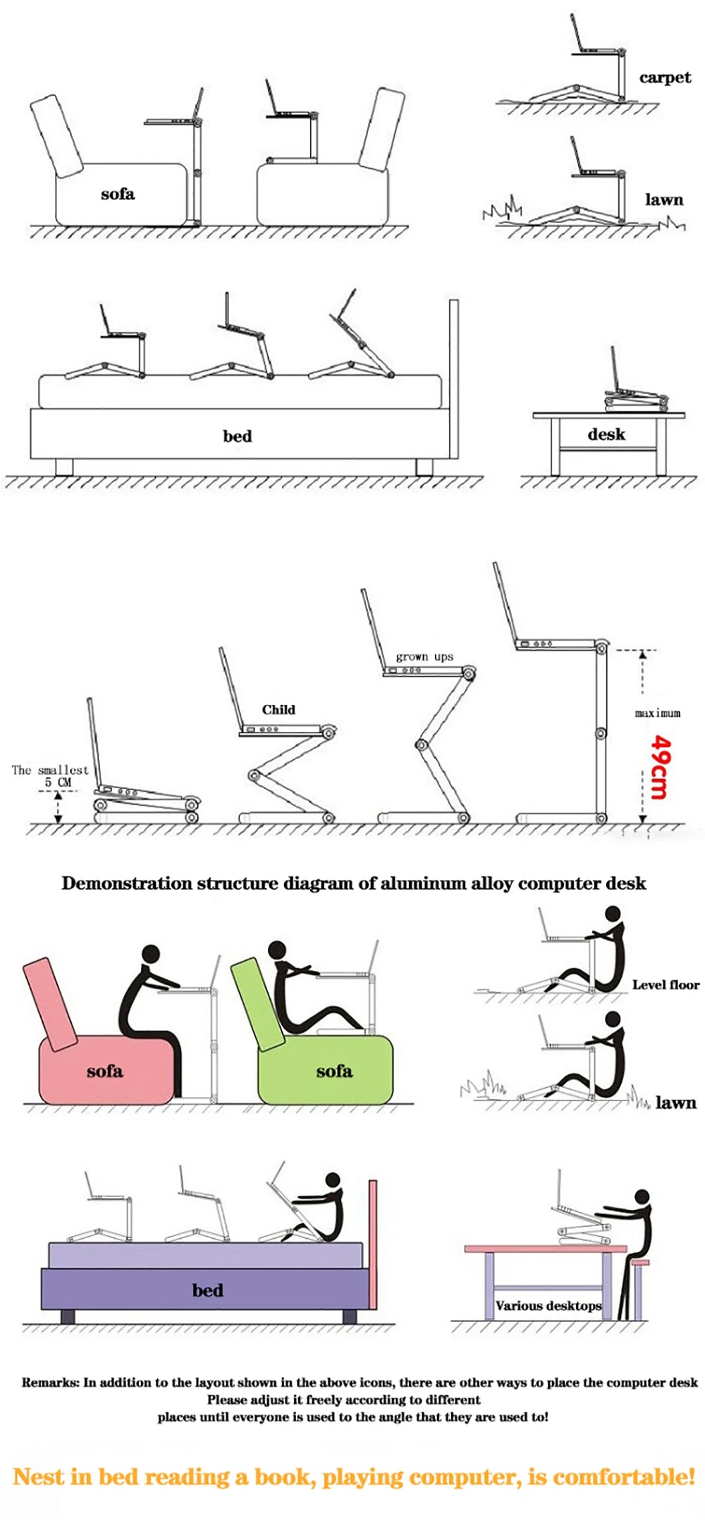 Portable Aluminum Adjustable Laptop Desk Stand With Mouse Pad