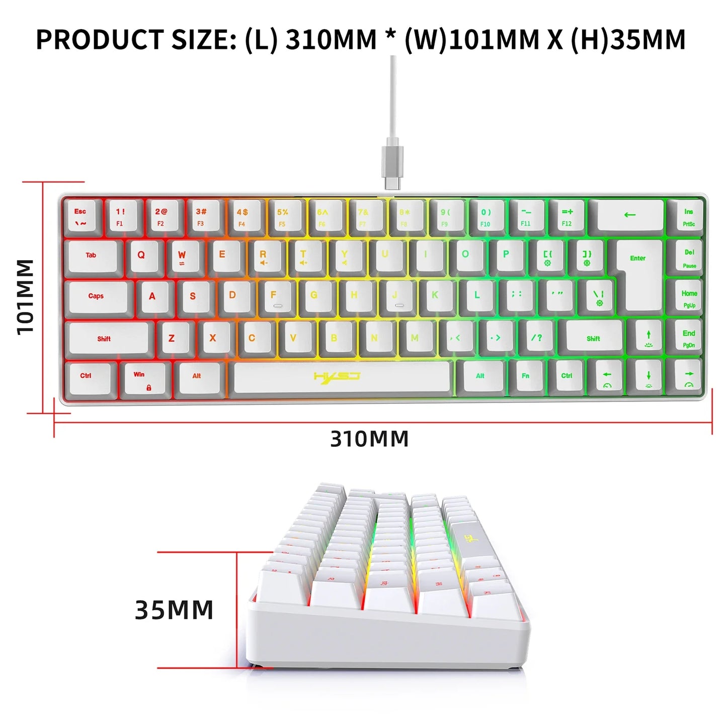 Wired K68 RGB Mini Gaming Keyboard for Office