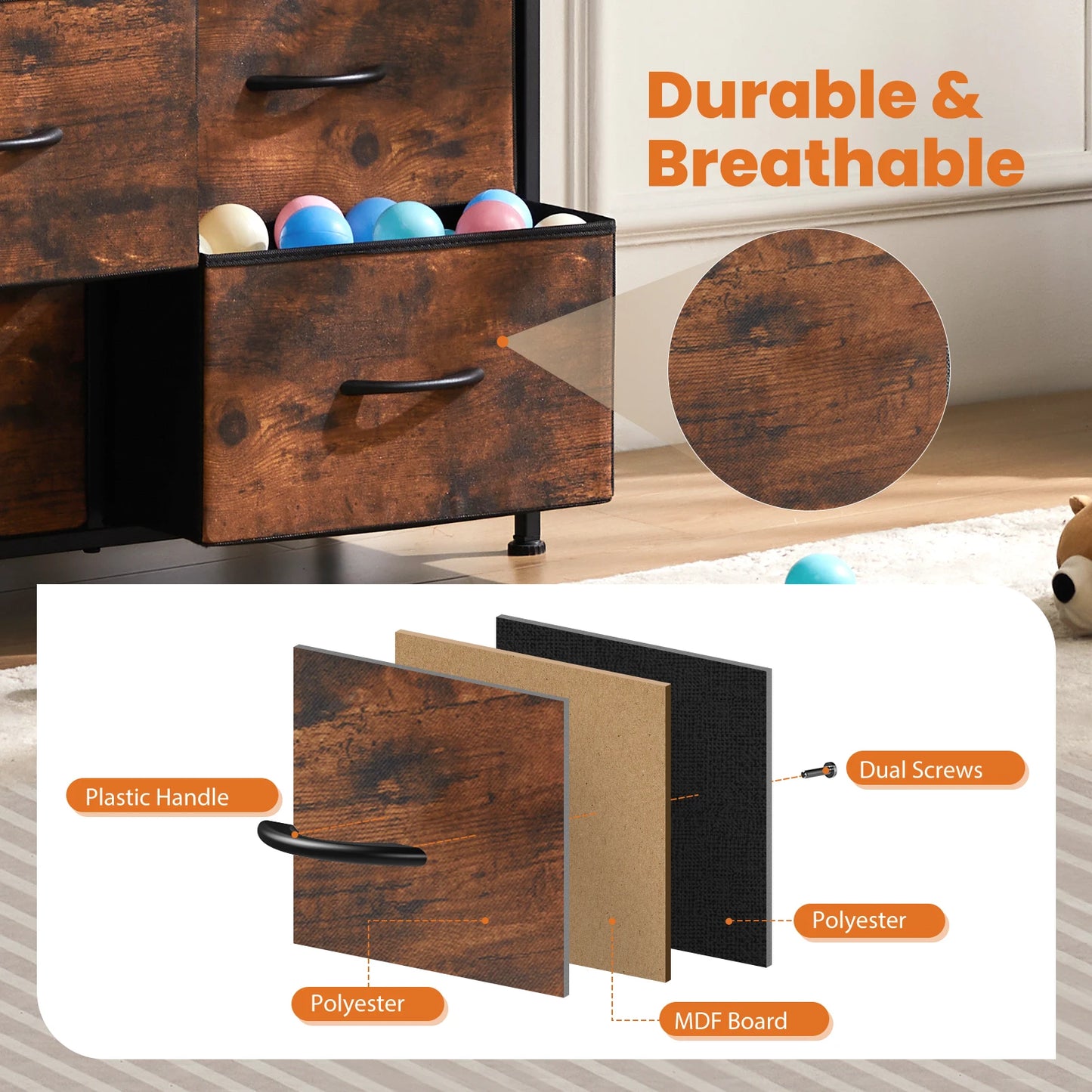 New Wood Cabinet Furniture With 9 Fabric Storage Drawer